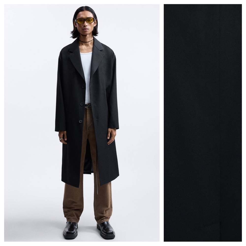 Nwt. Zara Man Limited Edition Aw'23 Black 100% Wool Relaxed Fit Coat. Size S.